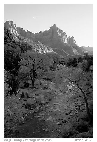 Virgin River and Watchman, sunset. Zion National Park, Utah, USA.