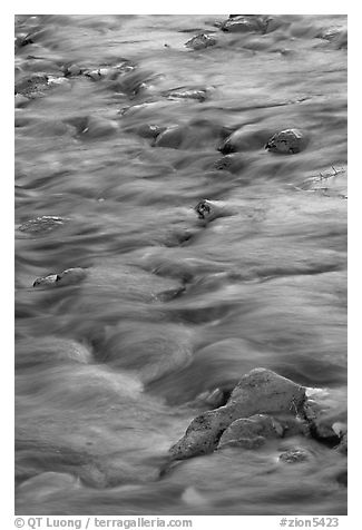 Water flowing over stones in Virgin River. Zion National Park, Utah, USA.