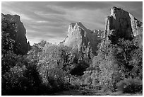 Court of the Patriarchs in autumn. Zion National Park, Utah, USA. (black and white)