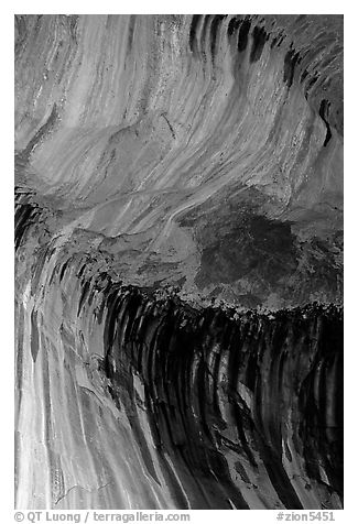 Striations in alcove, Double Arch Alcove, Middle Fork of Taylor Creek. Zion National Park (black and white)