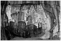 Striated rock wall, Double Arch Alcove, Middle Fork of Taylor Creek. Zion National Park, Utah, USA. (black and white)