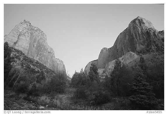 Middle Fork of Taylor Creek, one of  Finger canyons, sunset. Zion National Park (black and white)