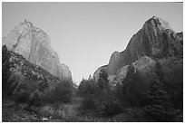 Middle Fork of Taylor Creek, one of  Finger canyons, sunset. Zion National Park, Utah, USA. (black and white)
