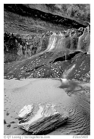 Cascade over smoothly sculptured rock, Left Fork of the North Creek. Zion National Park, Utah, USA.