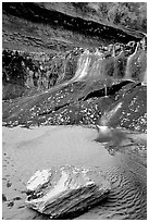 Cascade over smoothly sculptured rock, Left Fork of the North Creek. Zion National Park, Utah, USA. (black and white)