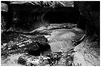 Water flowing in pools in the Subway, Left Fork of the North Creek. Zion National Park, Utah, USA. (black and white)