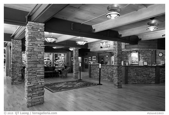 Lobby, Zion lodge. Zion National Park (black and white)