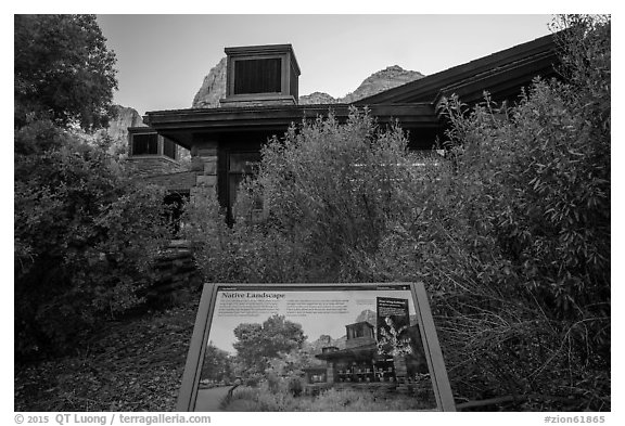 Visitor Center, Native Landscape interpretive sign. Zion National Park (black and white)