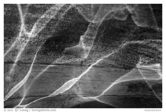 Ripples reflected on canyon walls, Pine Creek Canyon. Zion National Park (black and white)