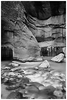 Virgin River flowing over boulders, the Narrows. Zion National Park ( black and white)