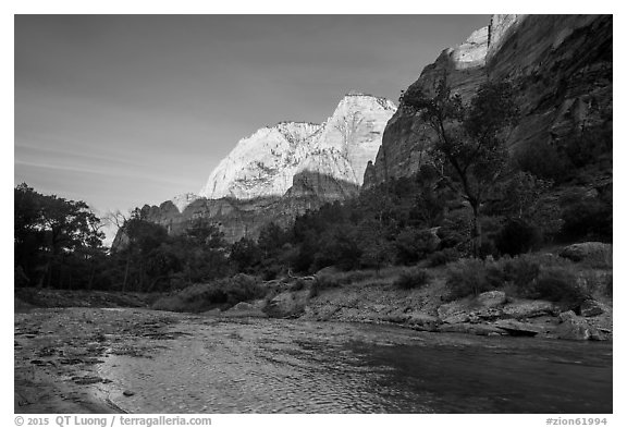 Virgin River and Lady Mountain. Zion National Park (black and white)