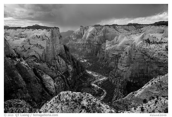 Approaching storm over Zion Canyon from East Rim. Zion National Park (black and white)