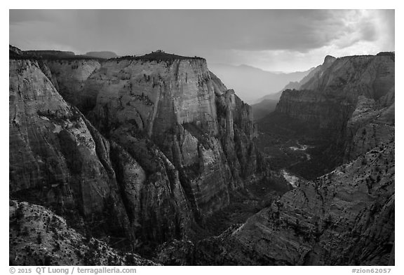 Zion Canyon during afternoon thunderstorm. Zion National Park (black and white)