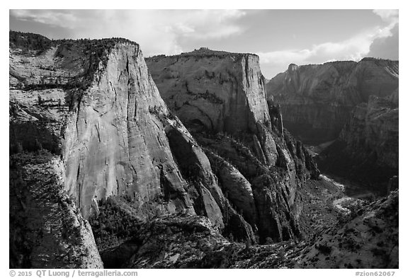 Cable Mountain and Zion Canyon. Zion National Park (black and white)