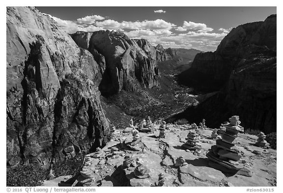 Cairns on Angels Landing. Zion National Park (black and white)