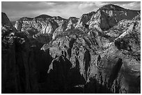 End of Zion Canyon seen from Angels Landing. Zion National Park ( black and white)