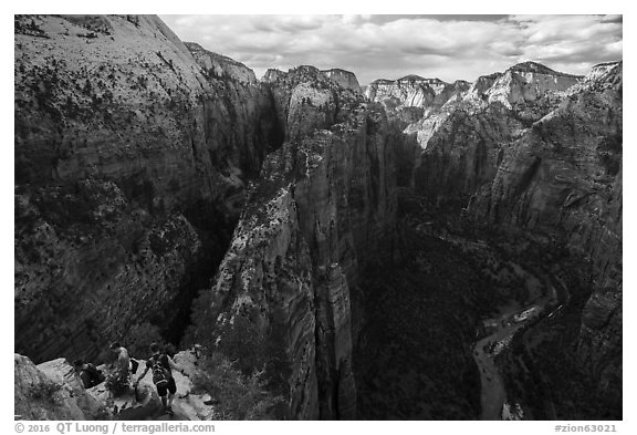 Hikers on Angels Landing Trail. Zion National Park (black and white)