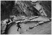 Hiking down Walters Wiggles. Zion National Park ( black and white)