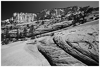 Slickrock and cliffs, Russell Gulch. Zion National Park ( black and white)