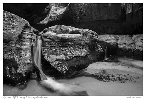 Waterfalls, Upper Subway. Zion National Park (black and white)