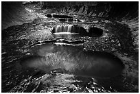 Golden reflections in pools, the Subway. Zion National Park ( black and white)