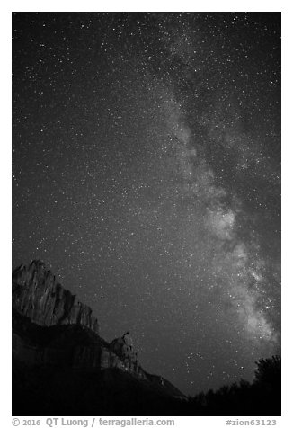 Mikly Way above the Watchman. Zion National Park (black and white)