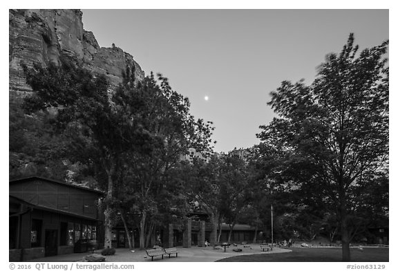 Zion Lodge at dusk. Zion National Park (black and white)