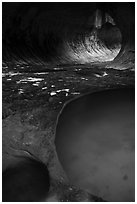 Pool and tunnel-like opening, the Subway. Zion National Park ( black and white)