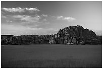 Pinnacles rising above plateau with high grasses, Kolob Terraces. Zion National Park ( black and white)