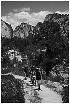 Backpackers on West Rim Trail. Zion National Park ( black and white)