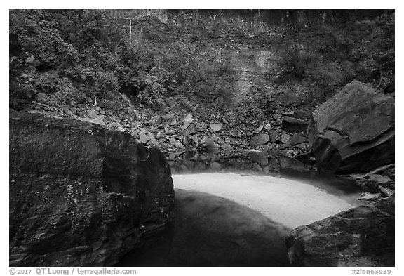 Sand crescent, Upper Emerald Pool. Zion National Park (black and white)