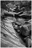 Pine Creek Canyon and Pine Creek waterfall. Zion National Park ( black and white)