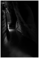 Light in dark flooded Pine Creek Canyon. Zion National Park ( black and white)