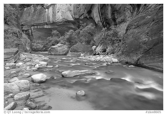 Alcove and Virgin River in the Narrows. Zion National Park, Utah, USA.