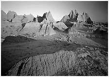 Erosion formations, Cedar Pass, sunrise. Badlands National Park ( black and white)