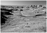 Badlands and Prairie at Yellow Mounds overlook. Badlands National Park, South Dakota, USA. (black and white)