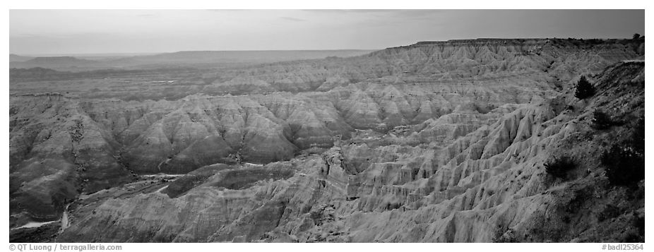 Badlands scenery at dawn. Badlands National Park (black and white)