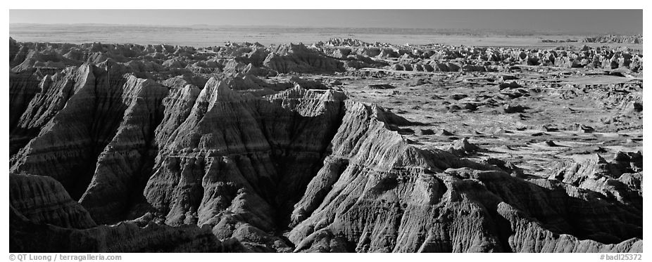 Scenic landscape of badlands. Badlands National Park (black and white)