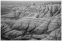 Badlands with colorful stripes at sunrise. Badlands National Park ( black and white)