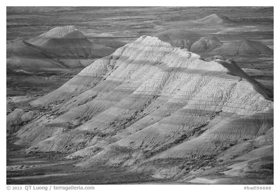 Badlands with bands of color. Badlands National Park (black and white)