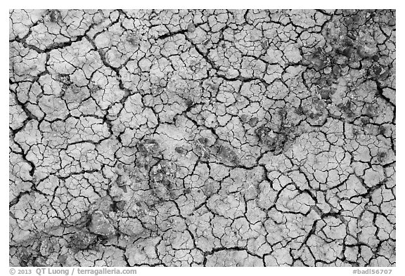 Rocks and mud cracks. Badlands National Park (black and white)