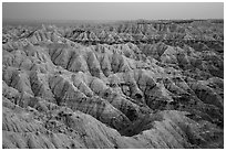 Hay Butte Badlands at dusk. Badlands National Park ( black and white)