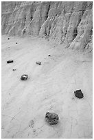Close-up of rocks and badlands. Badlands National Park, South Dakota, USA. (black and white)
