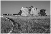 Castle Trail. Badlands National Park, South Dakota, USA. (black and white)