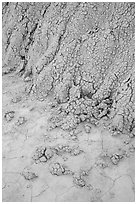 Close-up of base of butte with falling mudstone. Badlands National Park ( black and white)