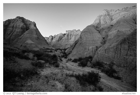 Canyon at dusk. Badlands National Park (black and white)