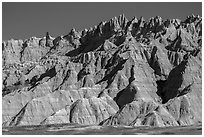 The Wall raising above prairie. Badlands National Park, South Dakota, USA. (black and white)