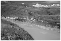 Sage Creek in summer. Badlands National Park, South Dakota, USA. (black and white)