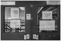 Rolling hills, White River Visitor Center window reflexion. Badlands National Park ( black and white)