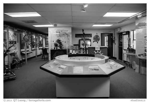 Inside White River Visitor Center. Badlands National Park (black and white)